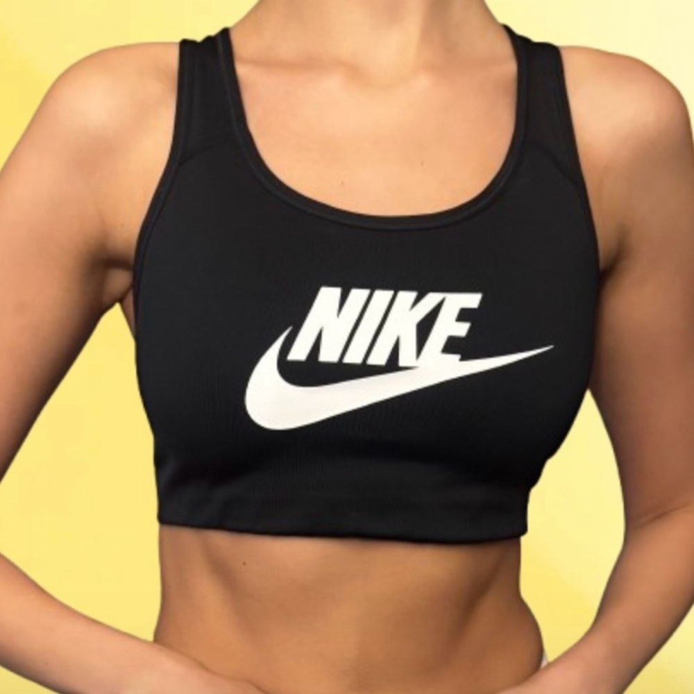 Nike Black and White DRI-Fit Swoosh Sports Bra